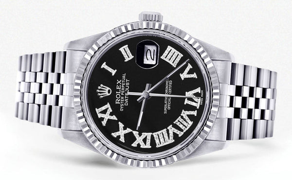 Mens Rolex Datejust Watch 16200 | Fluted Bezel | 36Mm | Black Roman Numeral Dial | Jubilee Band