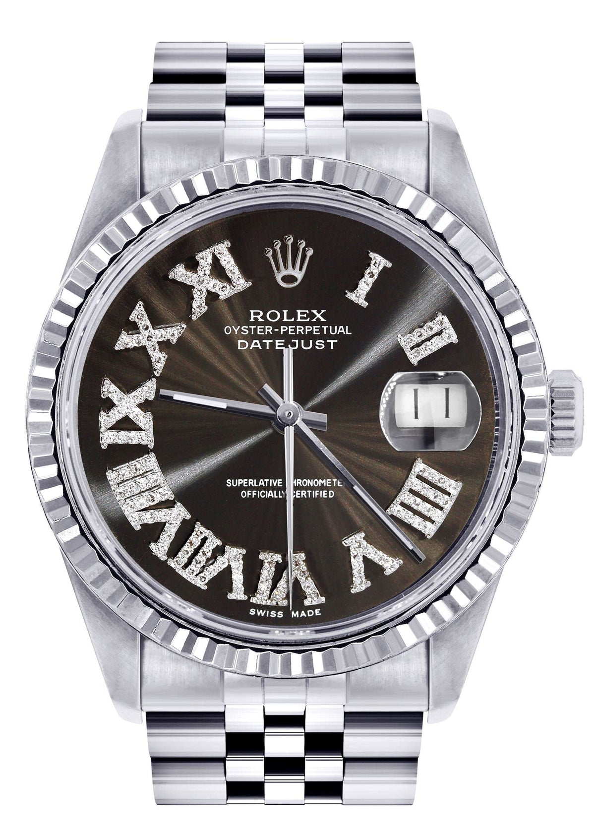 Mens Rolex Datejust Watch 16200 | Fluted Bezel | 36Mm | Dark Brown Roman Numeral Dial | Jubilee Band