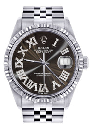 Womens Rolex Datejust Watch 16200 | Fluted Bezel | 36Mm | Dark Brown Roman Numeral Dial | Fluted Bezel | Jubilee Band