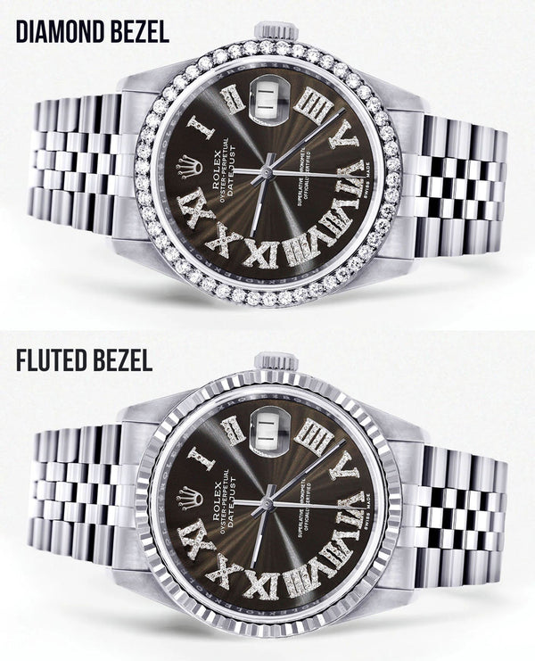 Womens Rolex Datejust Watch 16200 | 36Mm | Custom Dark Brown Roman Numeral Dial | Jubilee Band