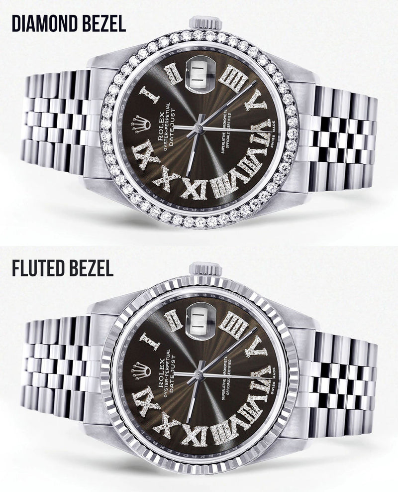 Womens Rolex Datejust Watch 16200 | 36Mm | Custom Dark Brown Roman Numeral Dial | Jubilee Band