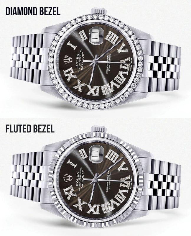 Womens Rolex Datejust Watch 16200 | 36Mm | Custom Dark Brown Roman Numeral Dial | Jubilee Band