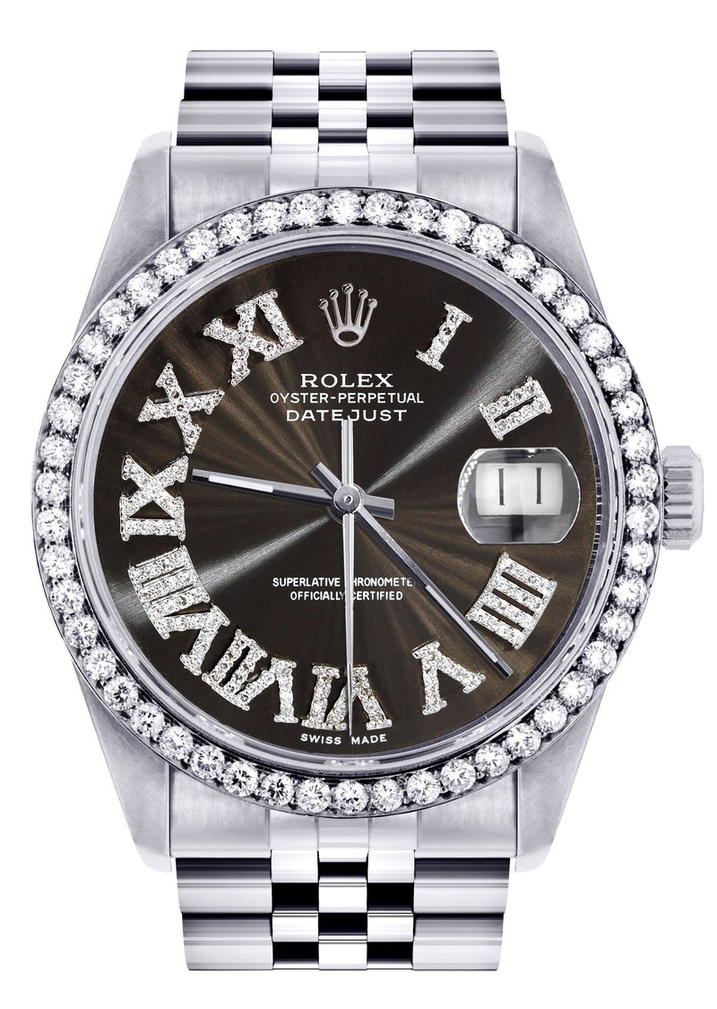Womens Rolex Datejust Watch 16200 | 36Mm | Custom Dark Brown Roman Numeral Dial | Jubilee Band