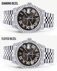Diamond Mens Rolex Datejust Watch 16200 | 36Mm | Custom Dark Brown Roman Numeral Dial | Jubilee Band
