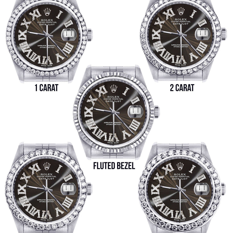 Diamond Mens Rolex Datejust Watch 16200 | 36Mm | Custom Dark Brown Roman Numeral Dial | Jubilee Band