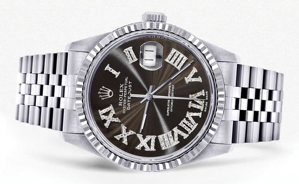 Mens Rolex Datejust Watch 16200 | Fluted Bezel | 36Mm | Dark Brown Roman Numeral Dial | Jubilee Band