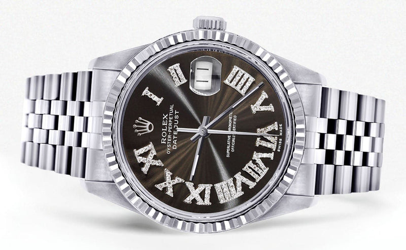 Mens Rolex Datejust Watch 16200 | Fluted Bezel | 36Mm | Dark Brown Roman Numeral Dial | Jubilee Band