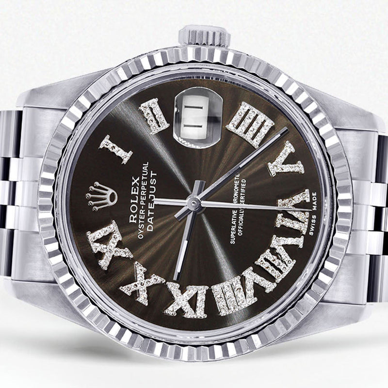 Womens Rolex Datejust Watch 16200 | Fluted Bezel | 36Mm | Dark Brown Roman Numeral Dial | Fluted Bezel | Jubilee Band