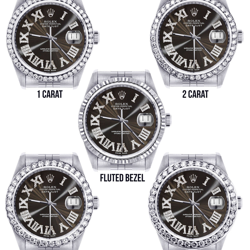 Womens Rolex Datejust Watch 16200 | 36Mm | Custom Dark Brown Roman Numeral Dial | Jubilee Band