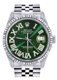 Mens Rolex Datejust Watch 16200 | Fluted Bezel | 36Mm | Green Roman Numeral Dial | Jubilee Band