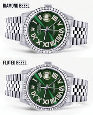 Diamond Mens  Rolex Datejust Watch 16200 | 36Mm | Custom Green Roman Numeral Dial | Jubilee Band