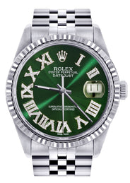 Womens Rolex Datejust Watch 16200 | Fluted Bezel | 36Mm | Green Roman Numeral Dial | Fluted Bezel | Jubilee Band