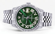 Mens Rolex Datejust Watch 16200 | Fluted Bezel | 36Mm | Green Roman Numeral Dial | Jubilee Band