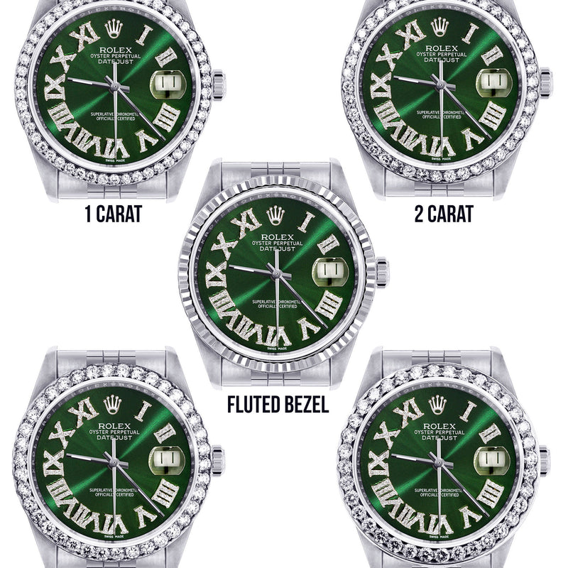 Womens Rolex Datejust Watch 16200 | 36Mm | Custom Green Roman Numeral Dial | Jubilee Band