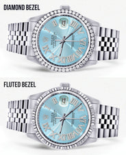 Diamond Mens Rolex Datejust Watch 16200 | 36Mm | Light Blue Roman Numeral Dial | Jubilee Band