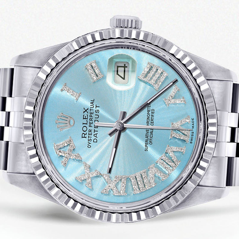 Womens Rolex Datejust Watch 16200 | Fluted Bezel | 36Mm | Aqua Roman Numeral Dial | Fluted Bezel | Jubilee Band