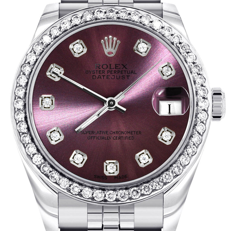 Diamond Rolex Watch | 68274 | Diamond Bezel | 31MM | Purple Diamond Dial | Jubilee Band