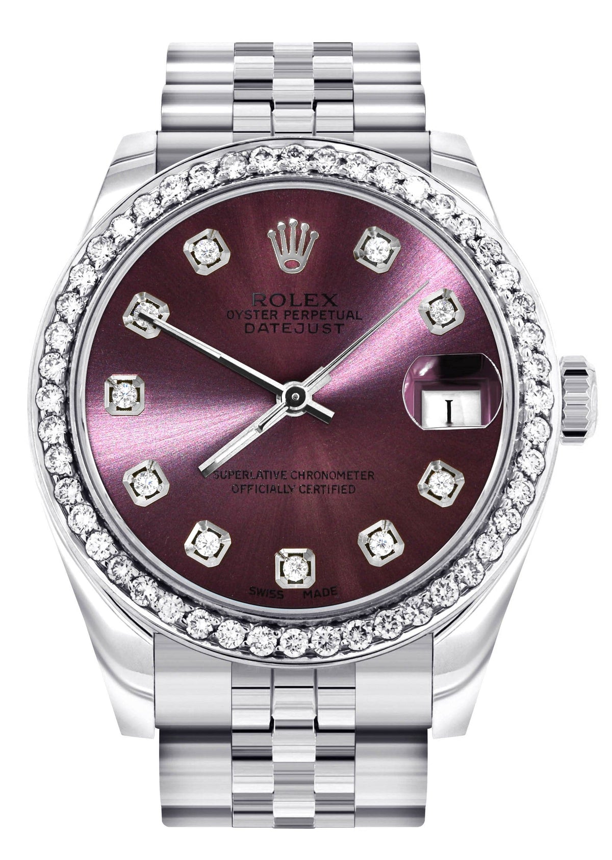 Diamond Rolex Watch | 68274 | Diamond Bezel | 31MM | Purple Diamond Dial | Jubilee Band
