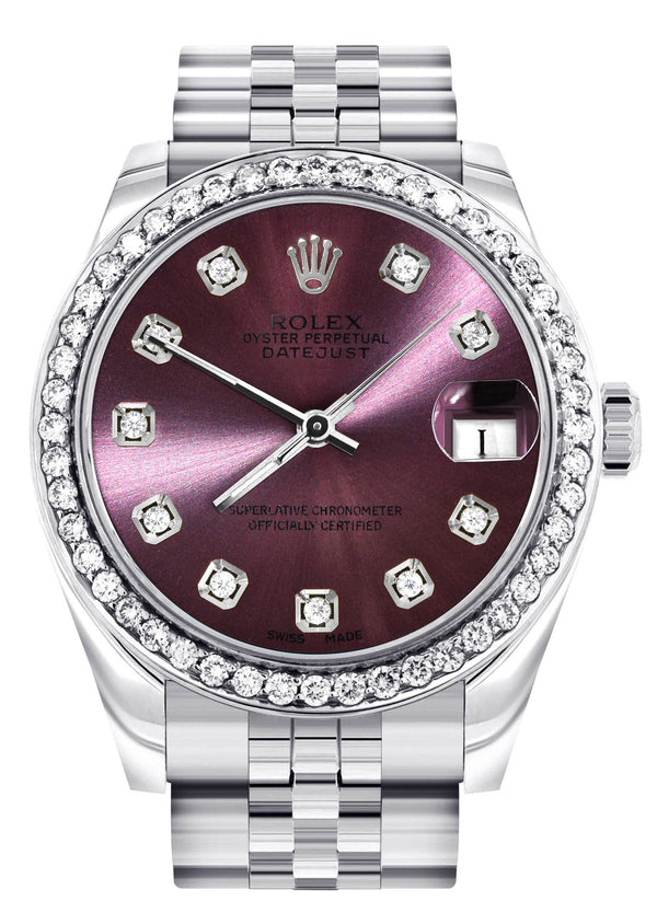 Diamond Rolex Watch | 68274 | Diamond Bezel | 31MM | Purple Diamond Dial | Jubilee Band