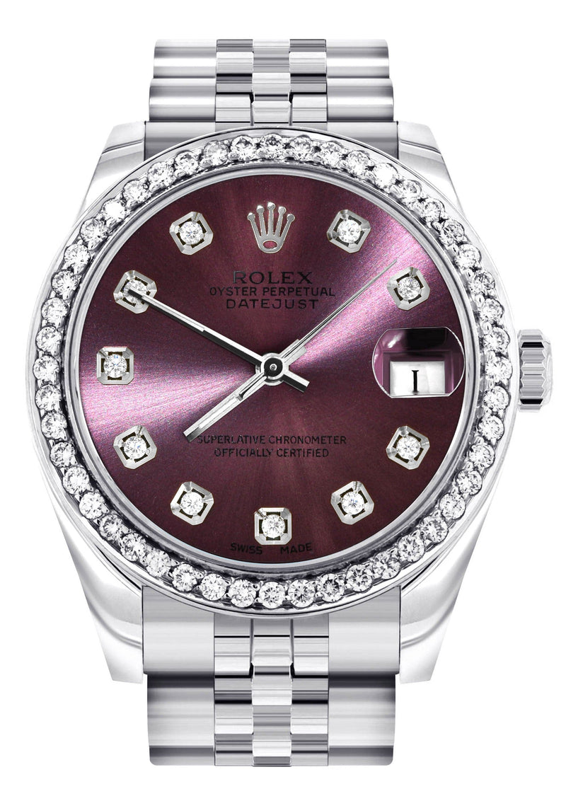 Diamond Rolex Watch | 68274 | Diamond Bezel | 31MM | Purple Diamond Dial | Jubilee Band