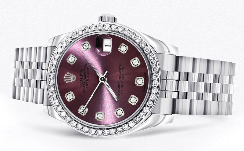 Diamond Rolex Watch | 68274 | Diamond Bezel | 31MM | Purple Diamond Dial | Jubilee Band