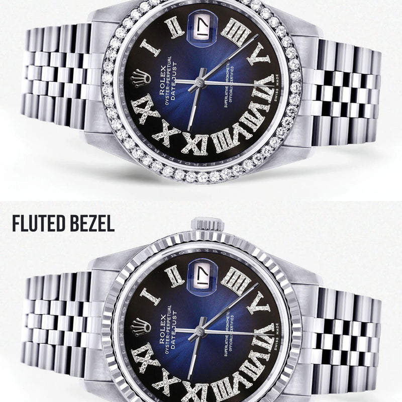 Womens Rolex Datejust Watch 16200 | 36Mm | Blue Black Roman Numeral Dial | Jubilee Band