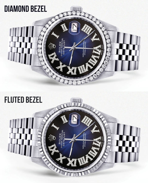 Womens Rolex Datejust Watch 16200 | 36Mm | Blue Black Roman Numeral Dial | Jubilee Band