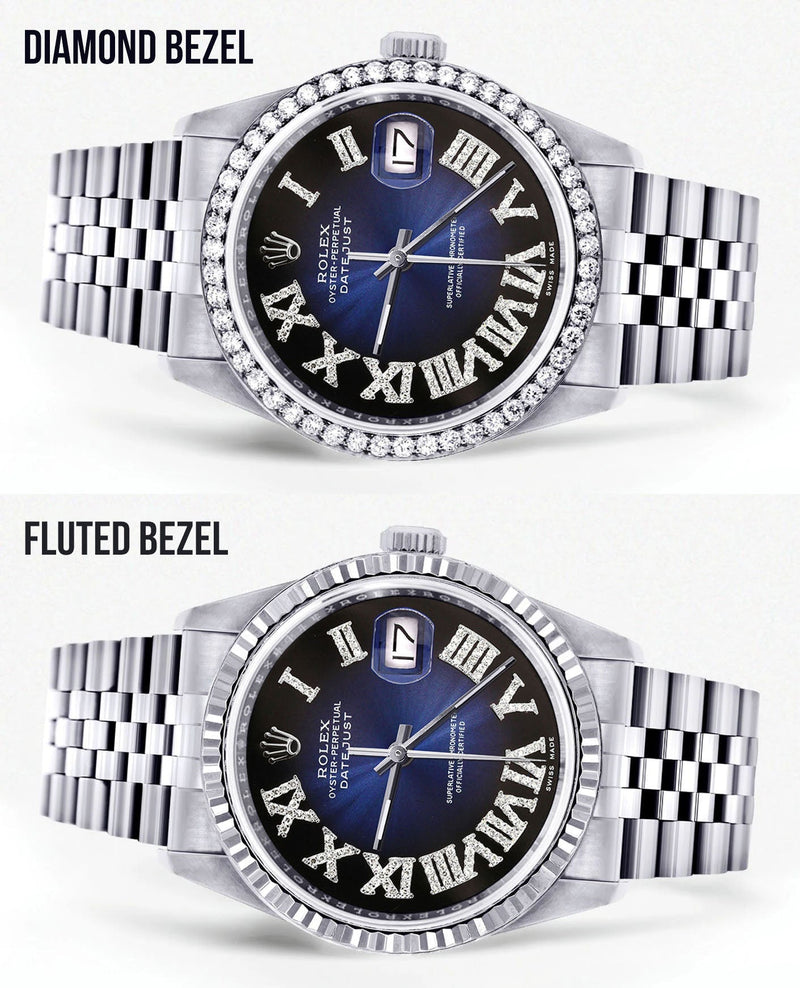 Womens Rolex Datejust Watch 16200 | 36Mm | Blue Black Roman Numeral Dial | Jubilee Band