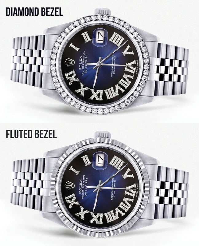 Womens Rolex Datejust Watch 16200 | 36Mm | Blue Black Roman Numeral Dial | Jubilee Band