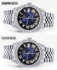 Diamond Mens Rolex Datejust Watch 16200 | 36Mm | Blue Black Roman Numeral Dial | Jubilee Band