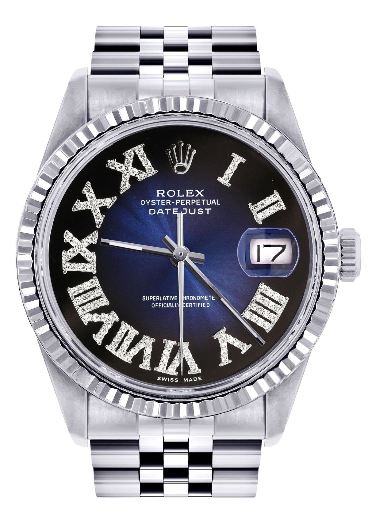 Mens Rolex Datejust Watch 16200 | Fluted Bezel | 36Mm | Blue Black Roman Numeral Dial | Jubilee Band