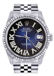 Mens Rolex Datejust Watch 16200 | Fluted Bezel | 36Mm | Blue Black Roman Numeral Dial | Jubilee Band