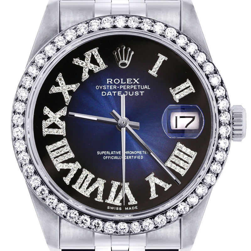 Womens Rolex Datejust Watch 16200 | 36Mm | Blue Black Roman Numeral Dial | Jubilee Band