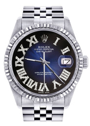 Womens Rolex Datejust Watch 16200 | Fluted Bezel | 36Mm | Blue Black Roman Numeral Dial | Fluted Bezel | Jubilee Band