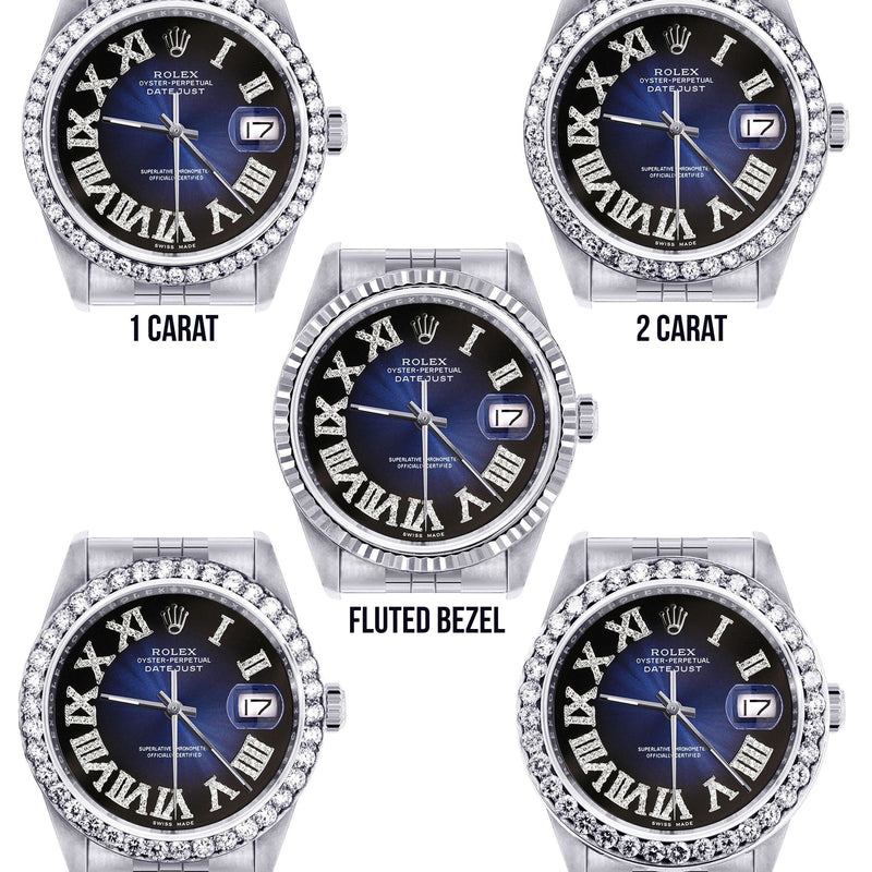 Diamond Mens Rolex Datejust Watch 16200 | 36Mm | Blue Black Roman Numeral Dial | Jubilee Band