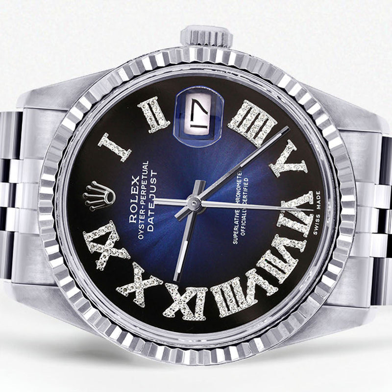 Womens Rolex Datejust Watch 16200 | Fluted Bezel | 36Mm | Blue Black Roman Numeral Dial | Fluted Bezel | Jubilee Band
