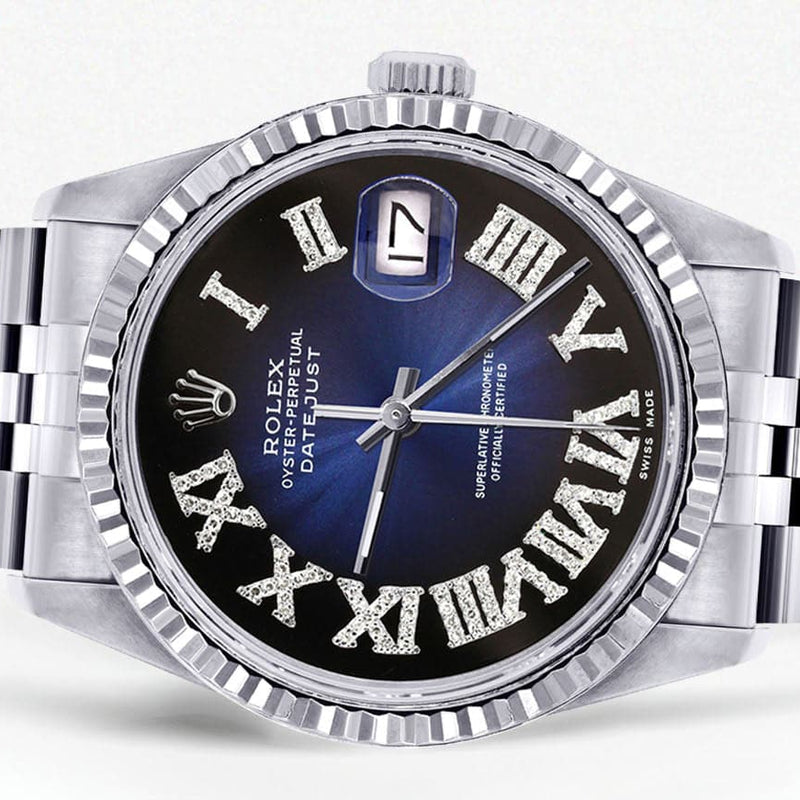 Mens Rolex Datejust Watch 16200 | Fluted Bezel | 36Mm | Blue Black Roman Numeral Dial | Jubilee Band