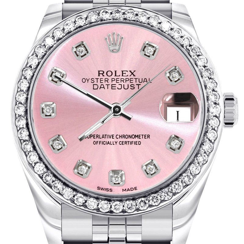 Diamond Rolex Watch | 68274 | Diamond Bezel | 31MM | Pink Diamond Dial | Jubilee Band