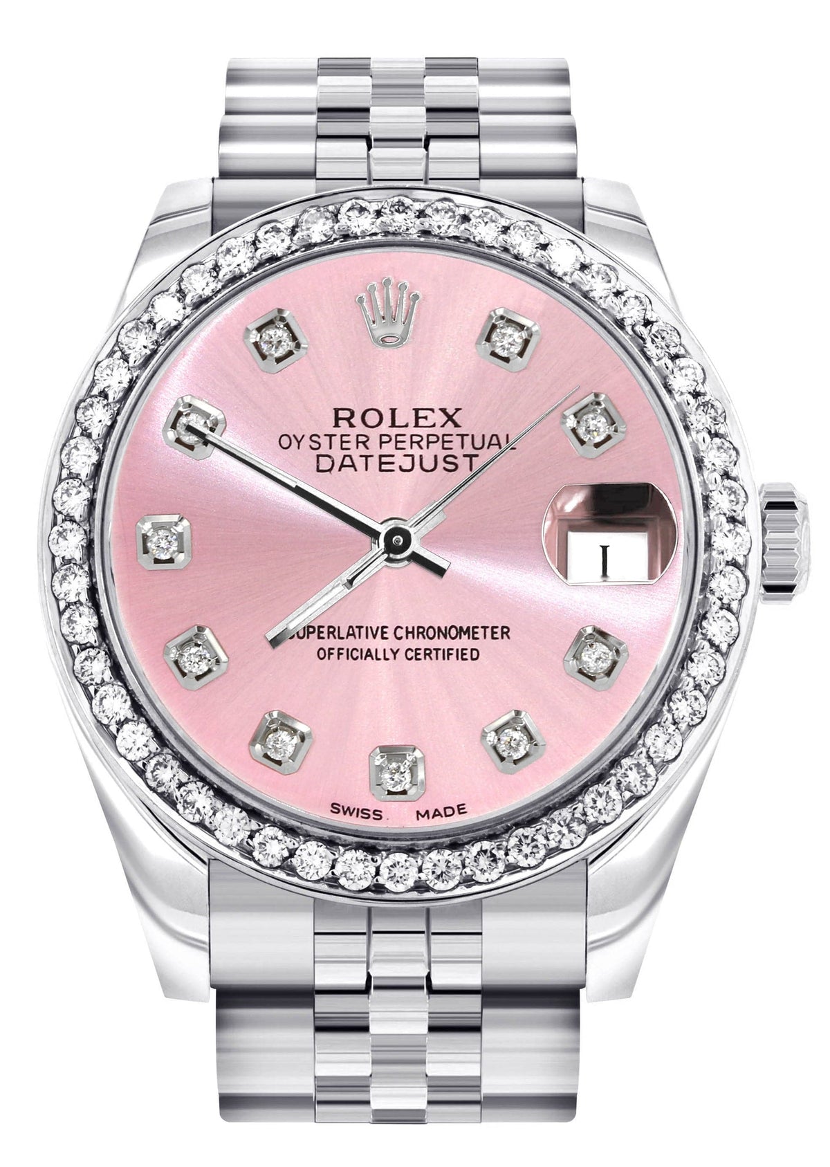 Diamond Rolex Watch | 68274 | Diamond Bezel | 31MM | Pink Diamond Dial | Jubilee Band