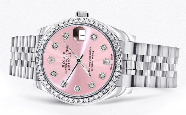 Diamond Rolex Watch | 68274 | Diamond Bezel | 31MM | Pink Diamond Dial | Jubilee Band