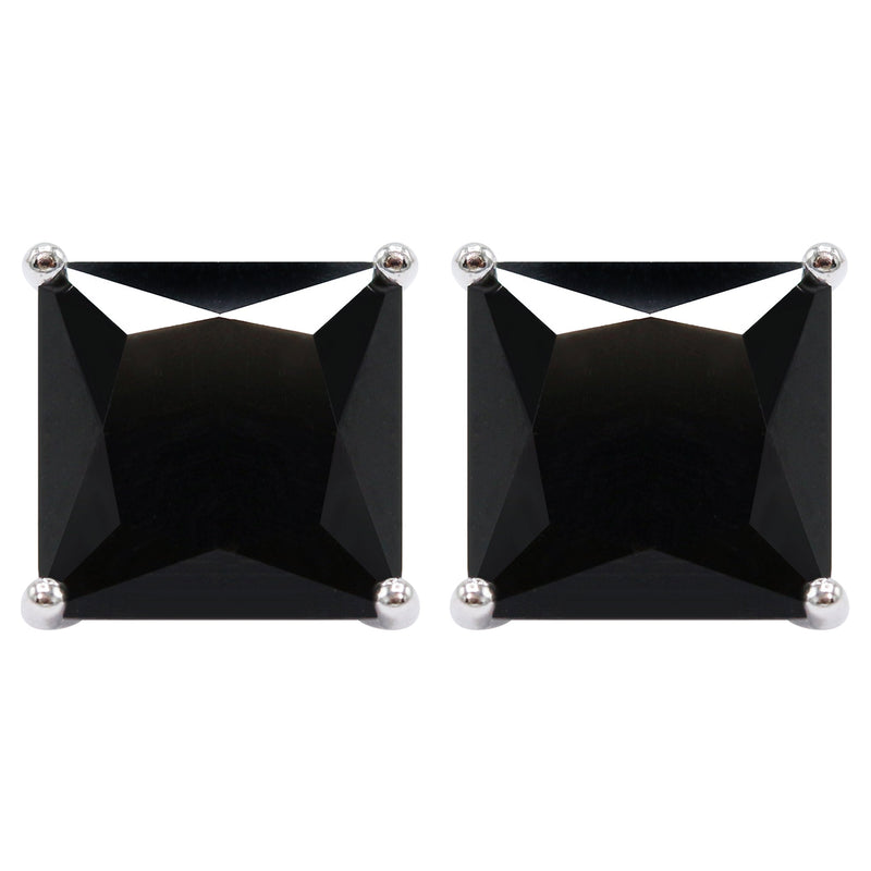 Silver Square Black CZ Stud Earrings | 8 MM | Appx. 2.5 Grams