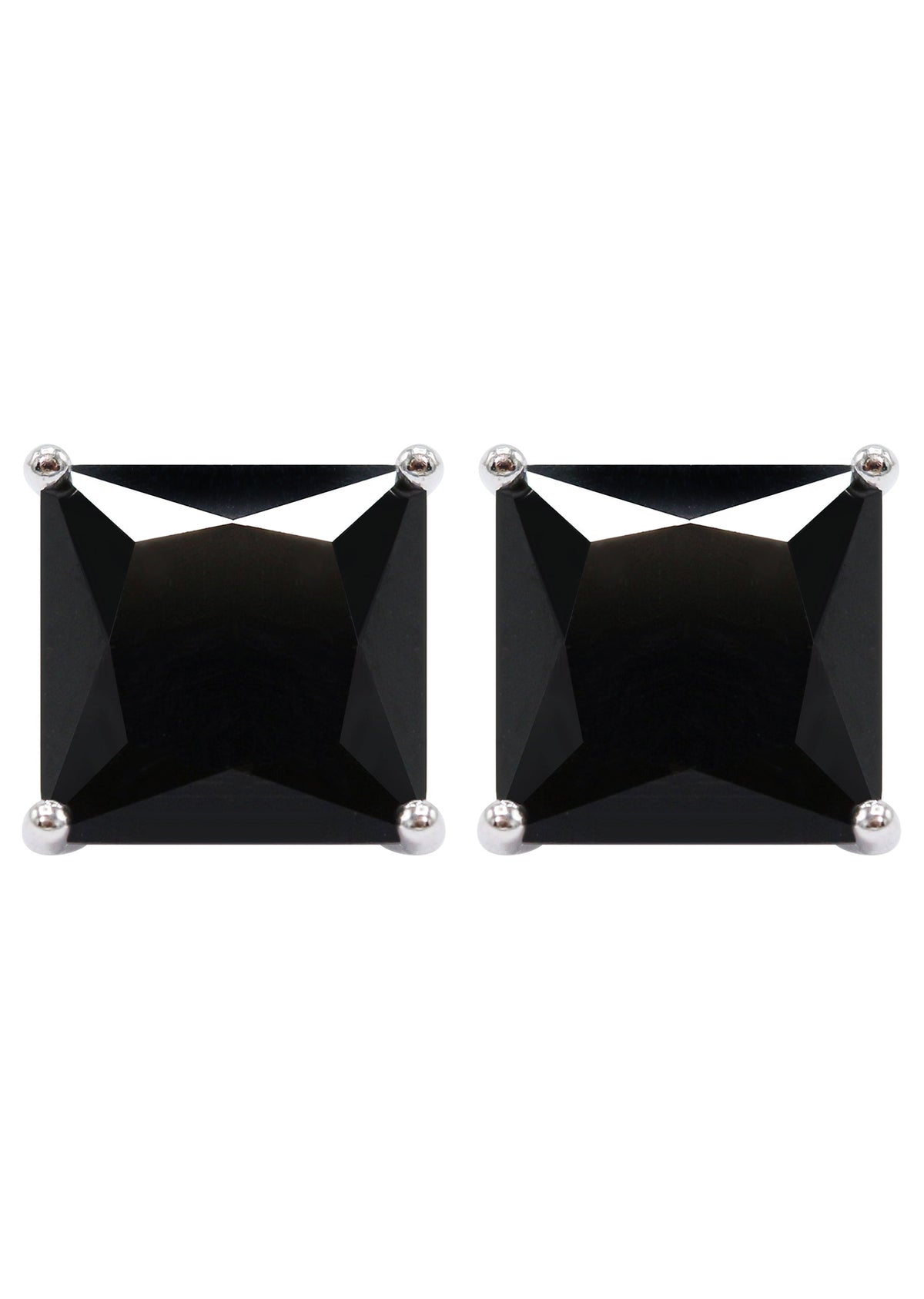 Silver Square Black CZ Stud Earrings | 8 MM | Appx. 2.5 Grams