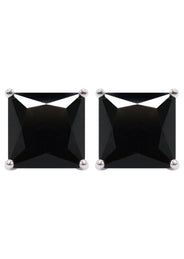 Silver Square Black CZ Stud Earrings | 8 MM | Appx. 2.5 Grams