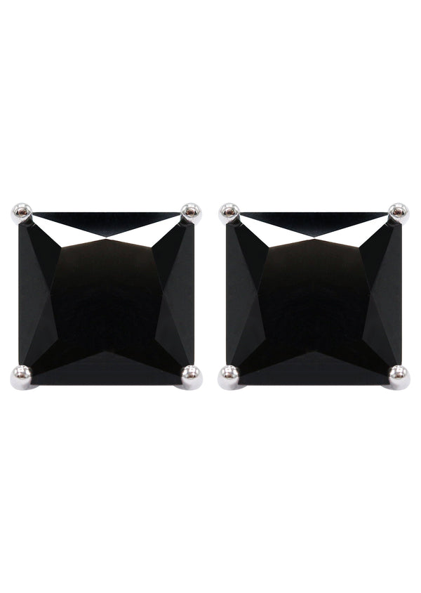 Silver Square Black CZ Stud Earrings | 8 MM | Appx. 2.5 Grams