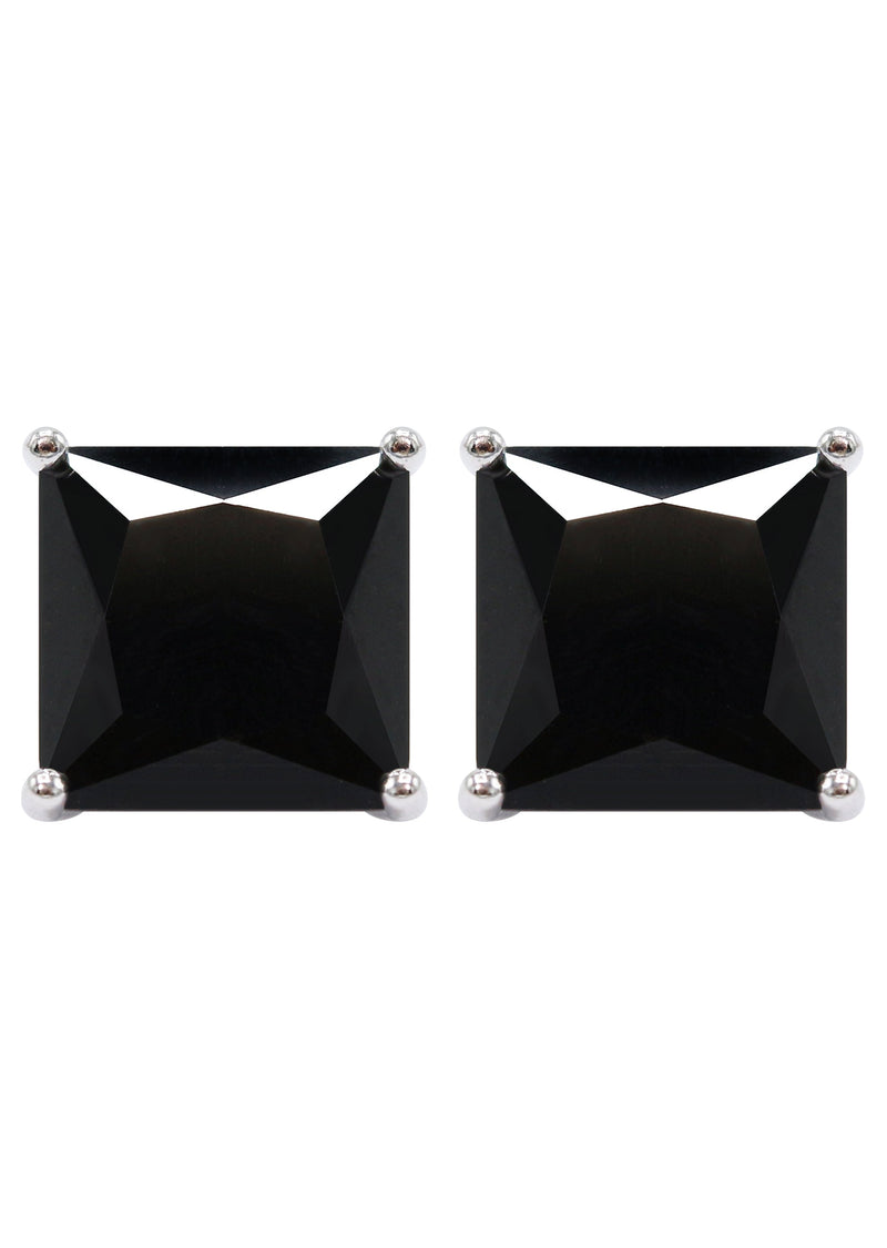 Silver Square Black CZ Stud Earrings | 8 MM | Appx. 2.5 Grams