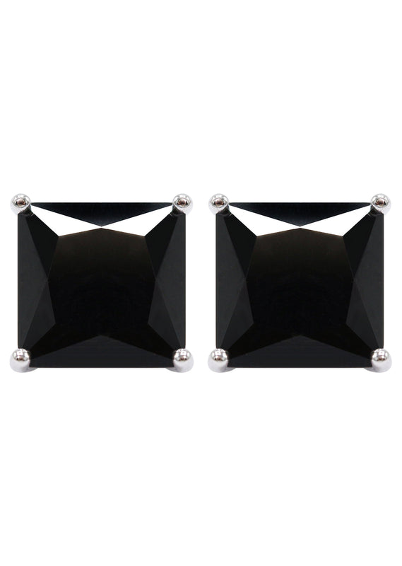 Silver Square Black CZ Stud Earrings | 8 MM | Appx. 2.5 Grams