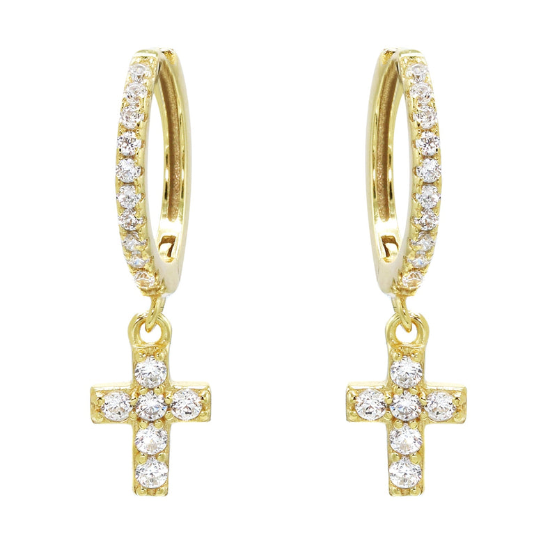 Gold Cross CZ Hoop Earrings | Appx. 1.3 Grams