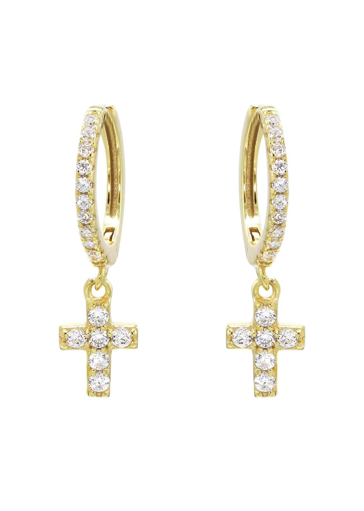 Gold Cross CZ Hoop Earrings | Appx. 1.3 Grams