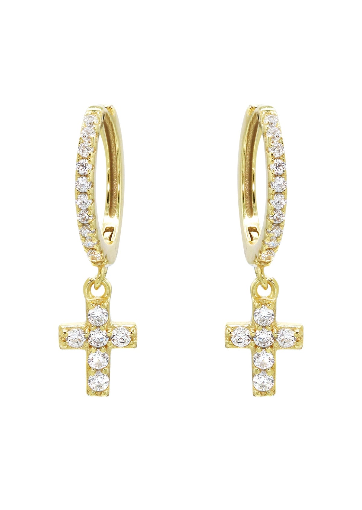 Gold Cross CZ Hoop Earrings | Appx. 1.3 Grams