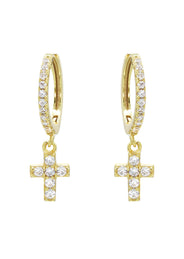 Gold Cross CZ Hoop Earrings | Appx. 1.3 Grams
